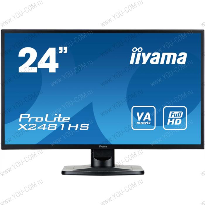 Монитор 23,6" Iiyama ProLite X2481HS-B1 1920x1080 VA LED 16:9 6ms VGA DVI HDMI 12M:1 3000:1 178/178 250cd Tilt Speakers Black