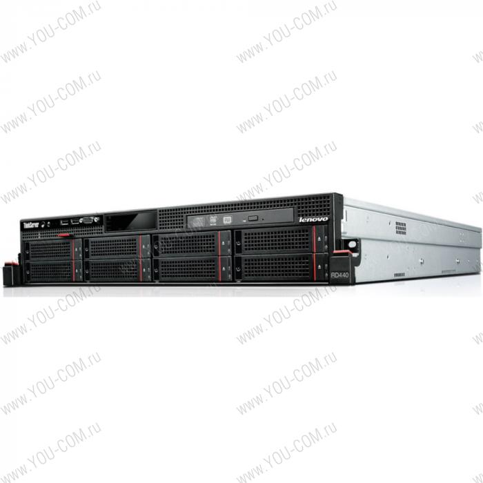 ThinkServer RD440 E5-2407v2 Rack(2U)/Xeon4C 2.4GHz(10Mb)/1x4GbRDIMM(LV)/Raid 300(RAID 0/1/10/5/50)/noHDD(8)LFF/DVDRW/2x1GbEthernet/1x800W(2up)