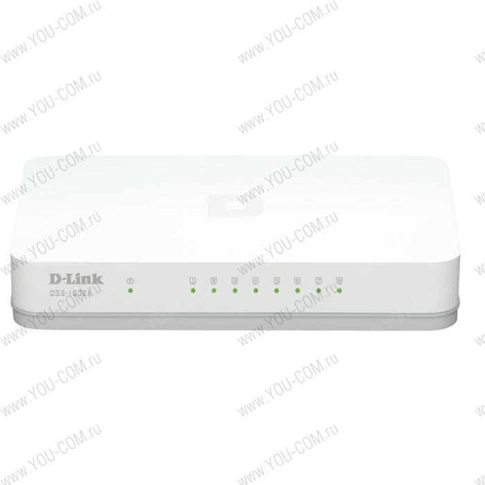 D-Link DGS-1008A/D1A, L2 Unmanaged Switch with 8 10/100/1000Base-T ports.8K Mac address,Auto-sensing, 802.3x Flow Control, Stand-alone, Auto MDI/MDI-X for each port, Plastic case.Manual + External P