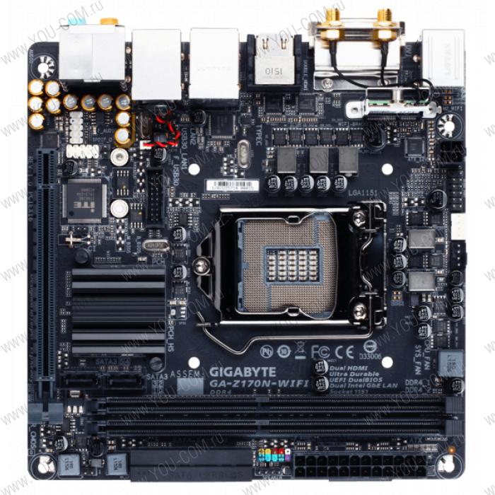 Материнская плата Gigabyte GA-Z170N-WIFI (Socket 1151, intel Z170, 2*DDR4 3600, DVI, 2*HDMI, PCI-Ex16, PCI, Gb Lan, Audio, USB 3.0, RAID, SATA 3.0, Wi-Fi, Bluetooth, Mini-ITX) ; GAZ170NWF-00-G2