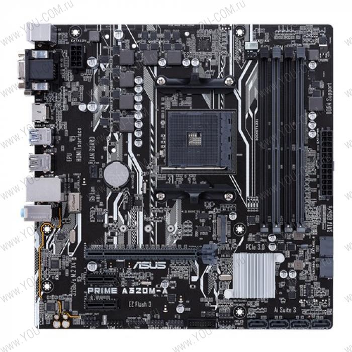 Материнская плата ASUS PRIME A320M-A, Socket AM4, A320, 4*DDR4, D-Sub+DVI+HDMI, SATA3 + RAID, Audio, Gb LAN, USB 3.1*6, USB 2.0*6, COM*1 header (w/o cable), mATX ; 90MB0VA0-M0EAY0, 3 year