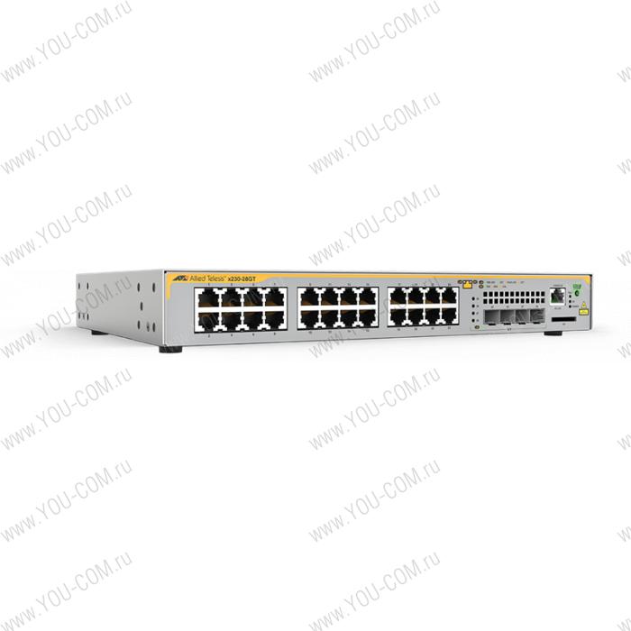 Коммутатор Allied Telesis L2+ managed switch, 24 x 10/100/1000Mbps, 4 x SFP uplink slots, 1 Fixed AC power supply EU Power Cord (существенное повреждение коробки)