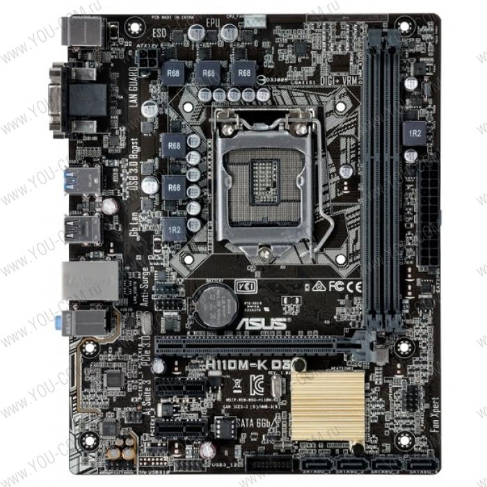 ASUS H110M-K, LGA1151, H110, 2*DDR4, D-Sub+DVI, SATA3, Audio, Gb LAN, USB 3.0*4, USB 2.0*6, COM*1 header (w/o cable), mATX ; 90MB0PH0-M0EAY0 (незначительное повреждение коробки)