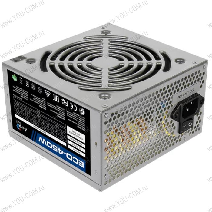 Блок питания Aerocool 450W Retail ECO-450W ATX v2.3 Haswell, fan 12cm, 400-mm cable, power cord, 20+4P, 12V 4P, 1x PCI-E 6P, 2x SATA, 2x PATA, 1x FDD