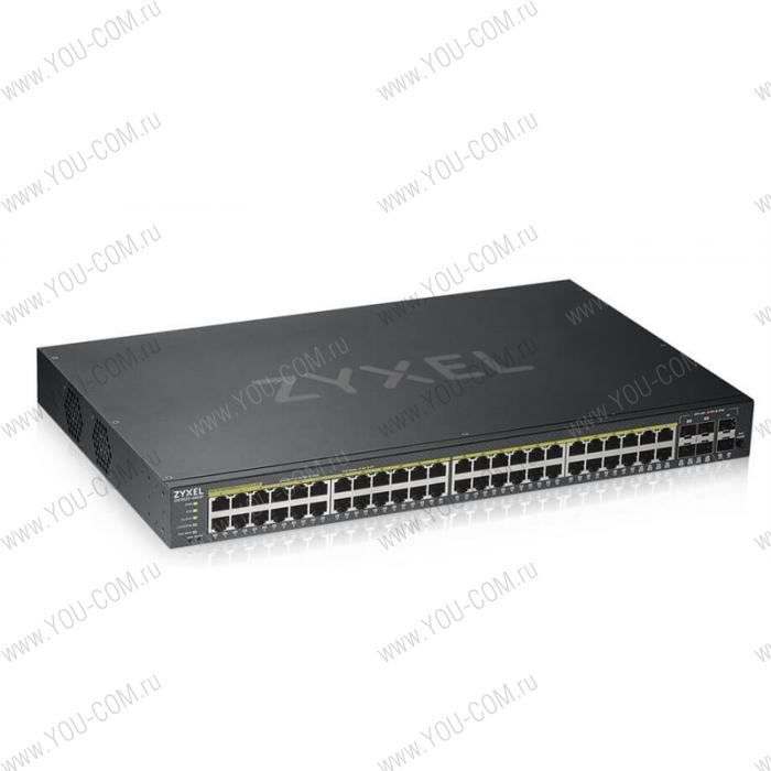 Гибридный Smart коммутатор PoE+ Zyxel NebulaFlex GS1920-48HPv2, 44xGE PoE+, 4xCombo (SFP/RJ-45 PoE+), 2xSFP, бюджет PoE 375 Вт, автономное/облачное управление