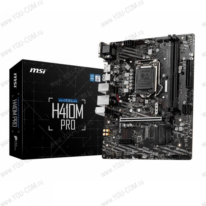 H410M PRO, Socket 1200, Intel®BH410, 2xDDR4-2933, D-SUB+DVI-D+HDMI, 1xPCI-Ex16, 1xPCI-Ex1, 4xSATA3(RAID 0/1/5/10), 1xM.2, 8 Ch Audio, GLan, (4+2)xUSB2.0, (2+2)xUSB3.2, 1xPS/2, mATX, RTL {}