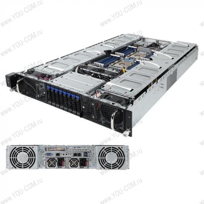 G291-281 (rev. 100) 2U 8x Dual Slot GPU (PCIE Gen 3), Dual Intel® Xeon® Scalable, 24x RDIMM/LRDIMM DDR4, 2x 10Gb/s BASE-T (i550-AM), Aspeed AST2500, 8x 2.5" NVMe/SATA HS HDD/SSD, 2xPCIe Gen3 x16 LPHL, 2x2000W