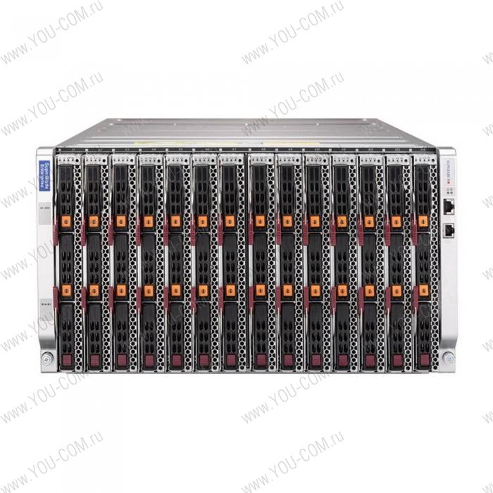 SBE-614E-422 /4x 2200W power supplies + 4x cooling fans/Up to 2 hot-pluggable 10G Ethernet switches/Up to 14 hot-pluggable 1 or 2-socket blade servers/1x CMM for remote system management with software