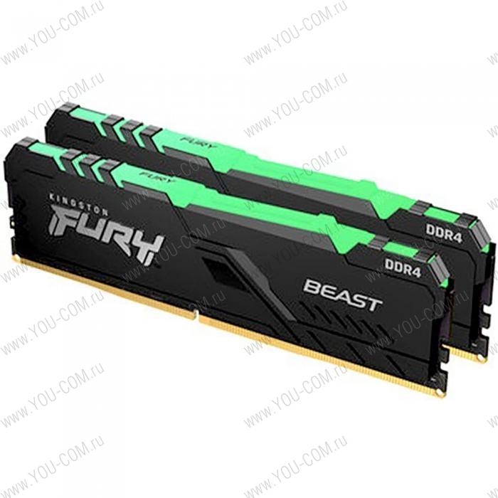 16GB Kingston DDR4 2666 DIMM FURY Beast Black RGB Gaming Memory KF426C16BBAK2/16 Non-ECC, CL16, 1.2V, 1Gx8 Kit of 2, RTL (319651)