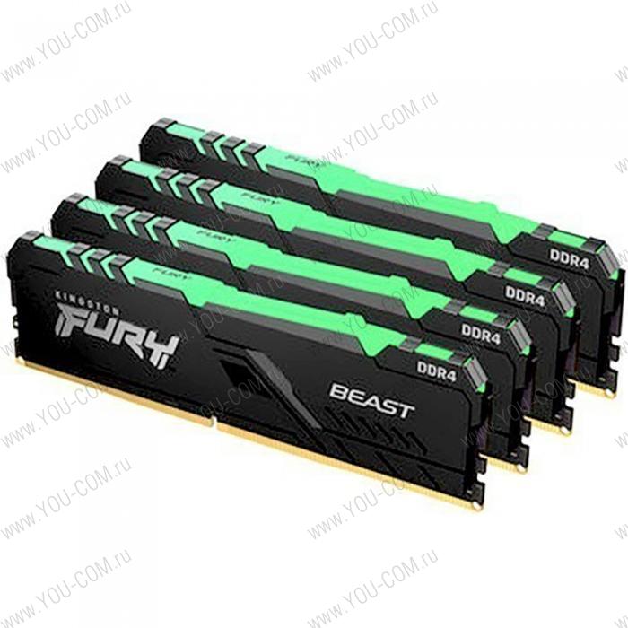 64GB Kingston DDR4 2666 DIMM FURY Beast Black RGB Gaming Memory KF426C16BBAK4/64 Non-ECC, CL16, 1.2V, 2Gx8 Kit of 4, RTL