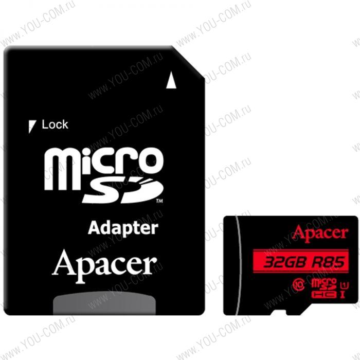 microSDHC 32GB Apacer Memory Card AP32GMCSH10U5-R UHS-I U1 Class 10, R85, Adapter, RTL (912619)