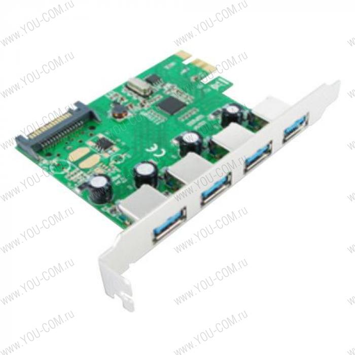 PCI-Express USB 3.0  Card, 4xUSB 3.0 External ports, with IDE 4-pin Power connector (EU306B-2-BU01) OEM {100}