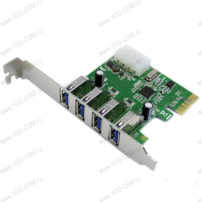 PCI-Express USB 3.0 Card, 4xUSB 3.0 External ports, with IDE 4-pin Power connector (EU306D-1) OEM {100}