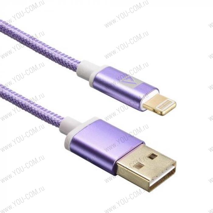 USB кабель ACD-Style Lightning ~ USB-A  2-сторонние коннекторы, нейлон, 1м, фиолетовый (ACD-U913-P6P)