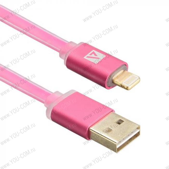 USB кабель ACD-Smart Lightning ~ USB-A  2-сторонние коннекторы, индикатор заряда, TPE, 1м, маджента (ACD-U915-P6M)