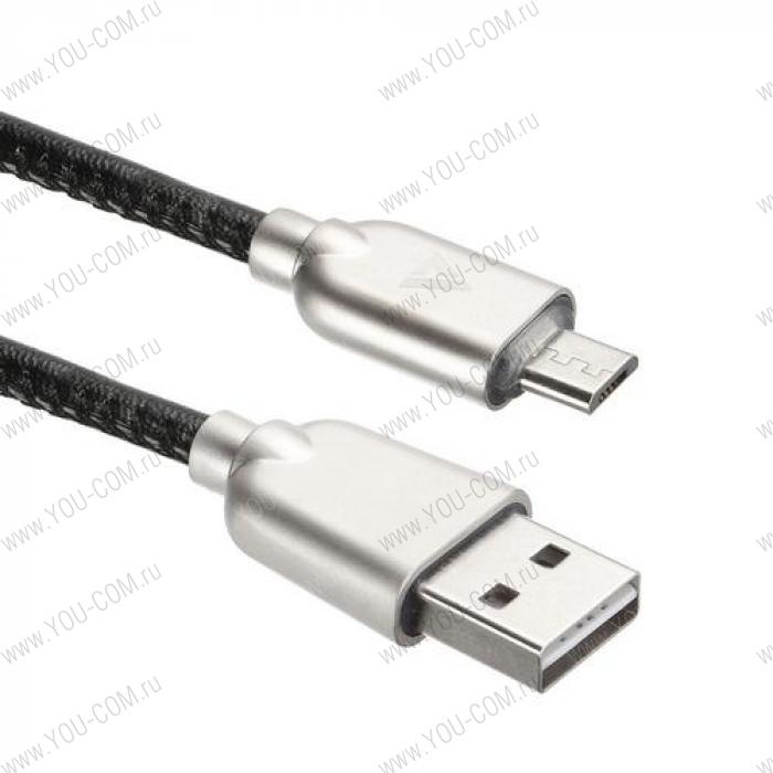 USB кабель ACD-Allure MicroUSB ~ USB-A Кожа, 1м, черный (ACD-U926-M1B)