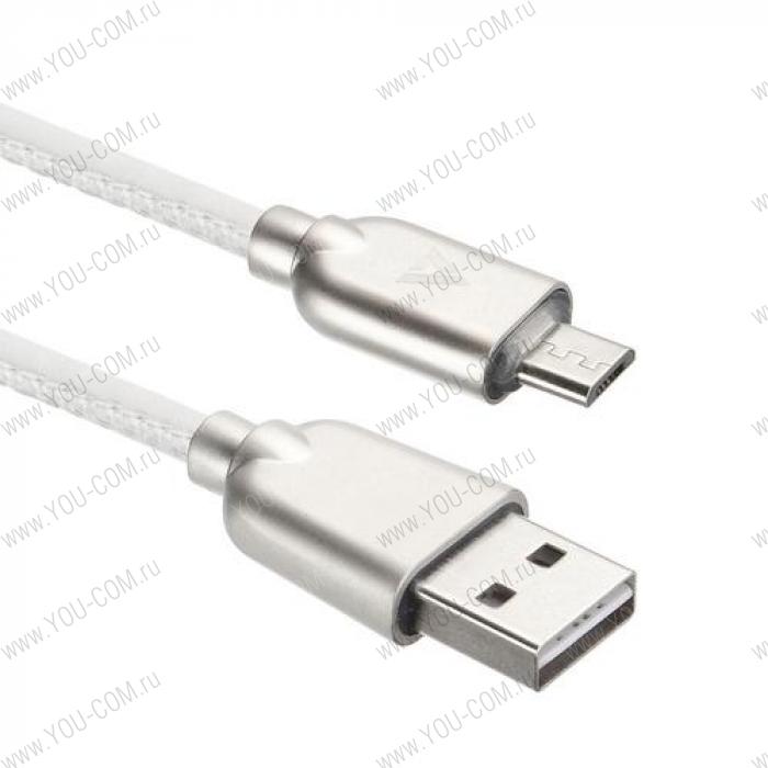 USB кабель ACD-Allure MicroUSB ~ USB-A Кожа, 1м, белый (ACD-U926-M1W)