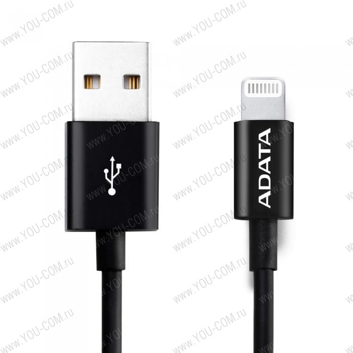 USB Cable ADATA Lightning-USB AMFIPL-1M-CBK 1m, Sync & Charge, Fast charging up to 2.4A, Apple MFi-certified, Black, RTL