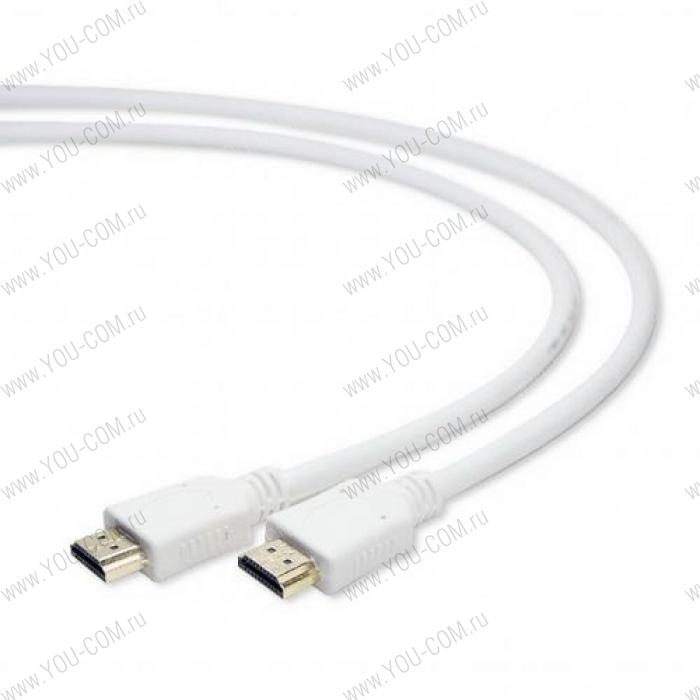 Кабель HDMI Cablexpert CC-HDMI4-W-10, 3м, v1.4, 19M/19M, белый, позол.разъемы, экран, пакет