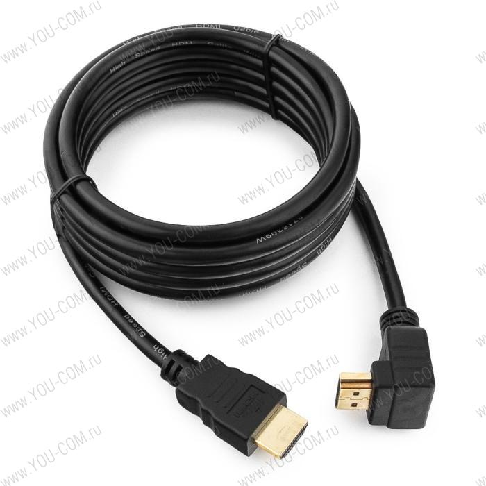 Кабель HDMI Cablexpert CC-HDMI490-10, 3.0м, v1.4, 19M/19M, углов. разъем, черный, позол.разъемы, экран, пакет (066037) {80}