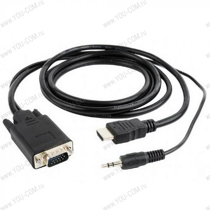 Кабель HDMI-VGA Cablexpert A-HDMI-VGA-03-10, 19M/15M + 3.5Jack, 3м, черный, позол.разъемы, пакет {80} (098045)