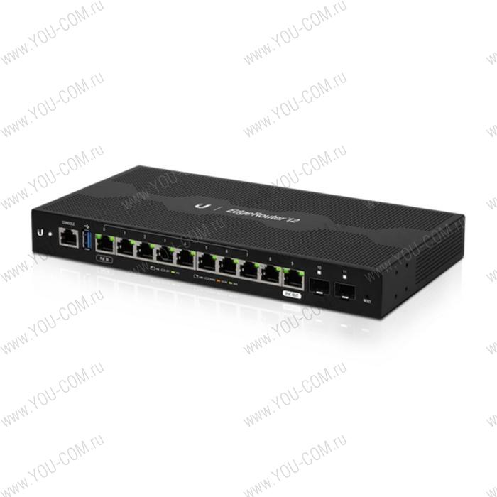 EdgeRouter 12 [ER-12-EU] Ubiquiti маршрутизатор 4 ядра (1 ГГц), 10х 1G RJ45, 2х SFP, раздача PoE, (023962)