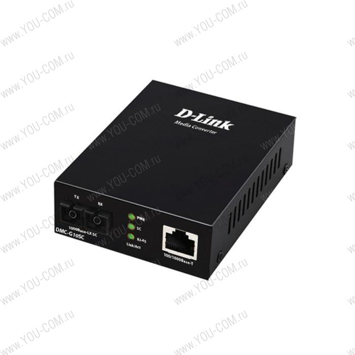 Медиаконвертер D-Link DMC-G10SC/A1A, Media Converter with 1 100/1000Base-T port and 1 1000Base-LX port. Up to 10km, single-mode Fiber, SC connector, Jumbo frame, Transmitting and Receiving wavelength: 1310nm.