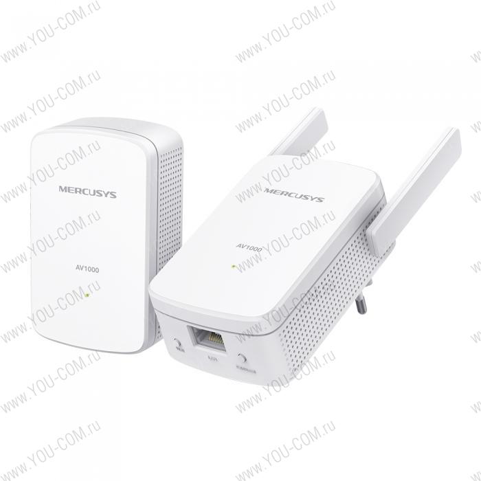 MERCUSYS AV1000 Комплект гигабитных N300 Wi-Fi адаптеров Powerline MP510 (Wi-Fi: до 300 Мбит/с на 2,4 ГГц, Powerline: до 1000 Мбит/с) + MP500 (Powerline: до 1000 Мбит/с)