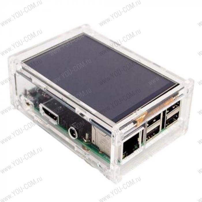 RA147   Корпус ACD Acrylic Case w/ 3.5 inch LCD hole for Raspberry Pi 3 B  (вместо верхней крышки - отверстие для LCD дисплея) (494248)