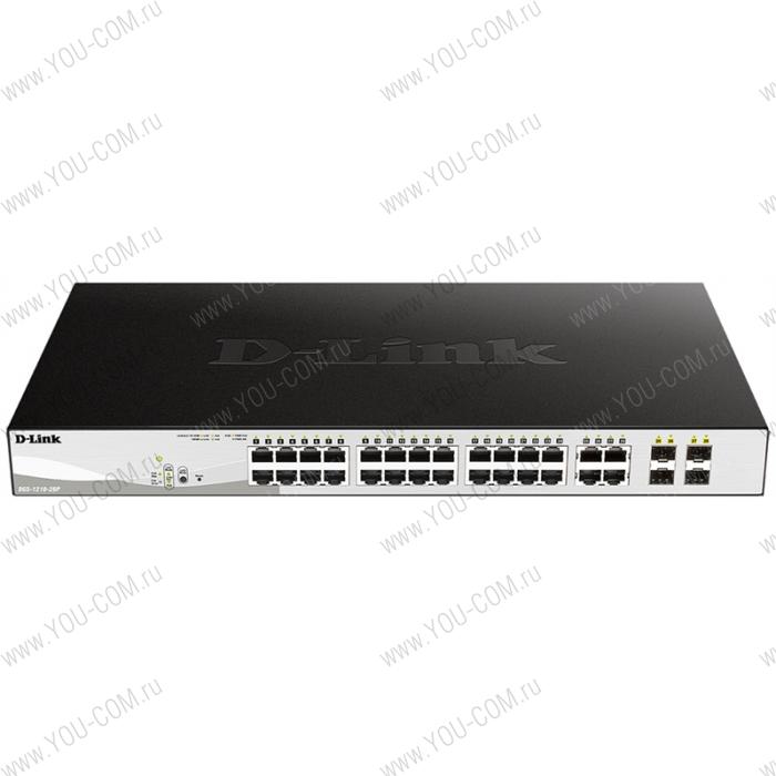 Коммутатор D-Link DGS-1210-28P/F2A, PROJ L2 Smart Switch with 24 10/100/1000Base-T ports and 4 1000Base-T/SFP combo-ports (24 PoE ports 802.3af/802.3at (30 W), PoE Budget 193 W).8K Mac address, 802.3x Flow Con