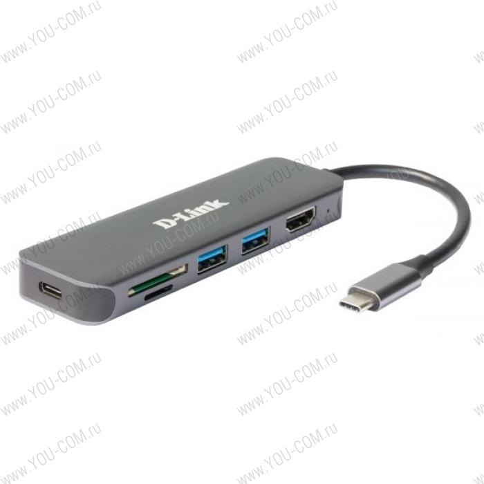 Концентратор usb D-Link DUB-2327/A1A, USB-C Docking Station, 2xUSB3.0 + USB-C/PD3.0 + HDMI, SD/microSD Card Reader